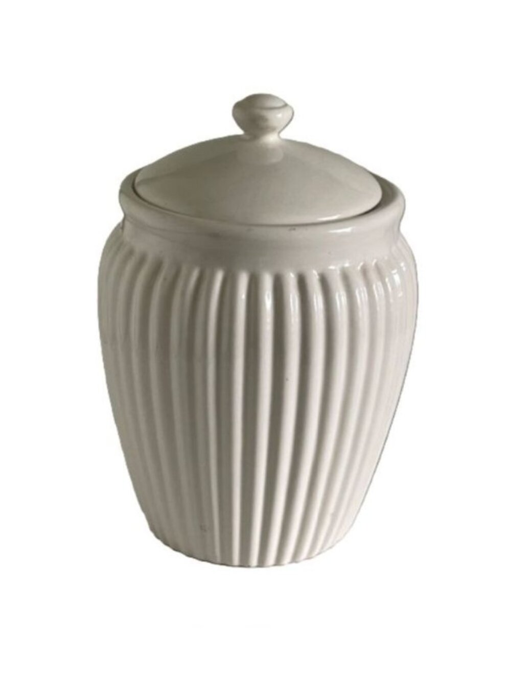 Vintage Inspirado Stonelite Canister Cookie Jar Lidded Ribbed Cream White 11" 8"
